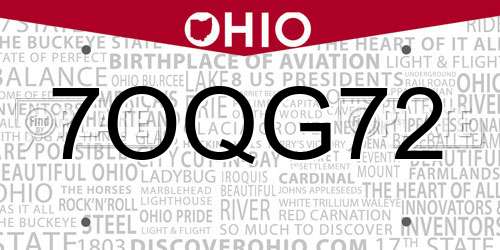 7OQG72 Ohio License Plate