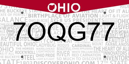 7OQG77 Ohio License Plate