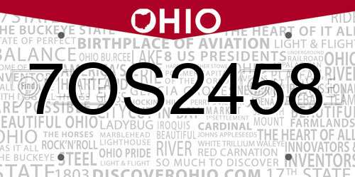 7OS2458 Ohio License Plate