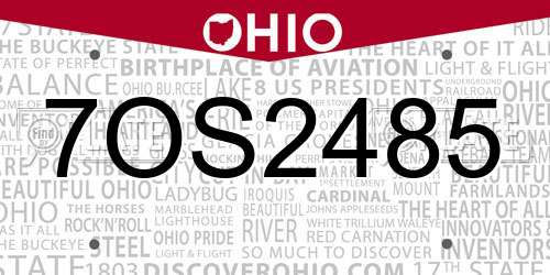 7OS2485 Ohio License Plate