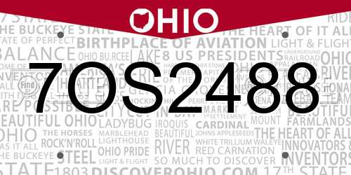 7OS2488 Ohio License Plate