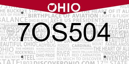 7OS504 Ohio License Plate