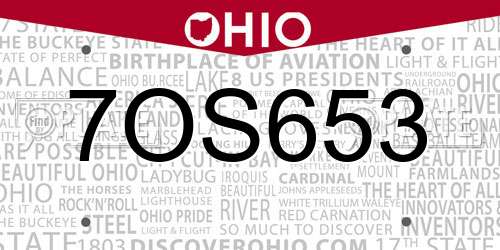 7OS653 Ohio License Plate