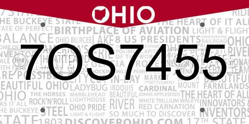 7OS7455 Ohio License Plate