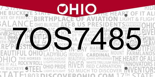7OS7485 Ohio License Plate