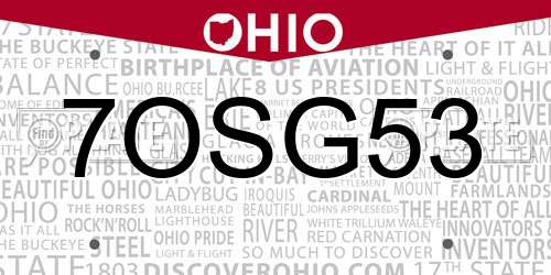 7OSG53 Ohio License Plate