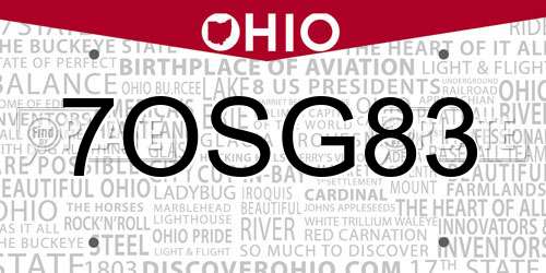 7OSG83 Ohio License Plate