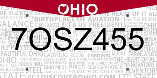 7OSZ455 Ohio License Plate