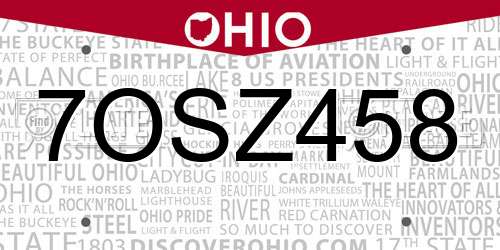 7OSZ458 Ohio License Plate