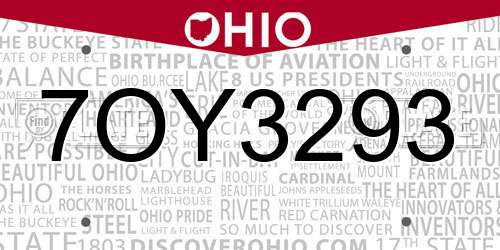 7OY3293 Ohio License Plate