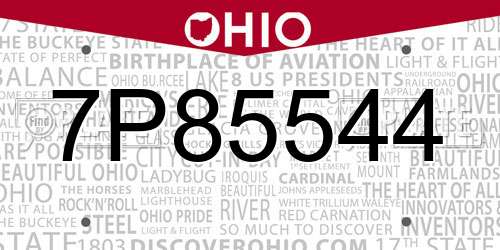 7P85544 Ohio License Plate