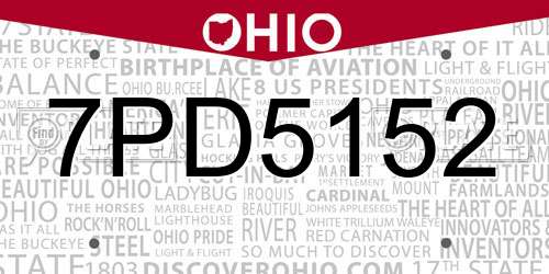 7PD5152 Ohio License Plate