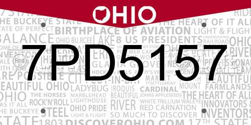 7PD5157 Ohio License Plate