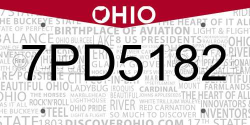7PD5182 Ohio License Plate