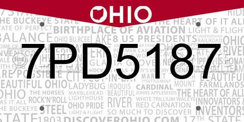 7PD5187 Ohio License Plate