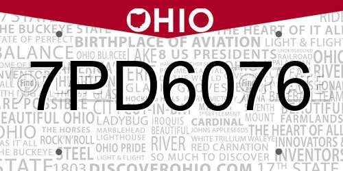7PD6076 Ohio License Plate