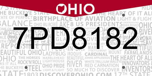 7PD8182 Ohio License Plate