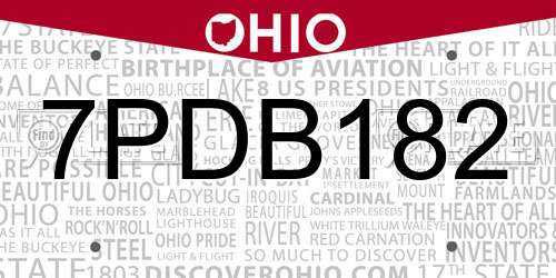 7PDB182 Ohio License Plate