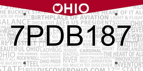 7PDB187 Ohio License Plate