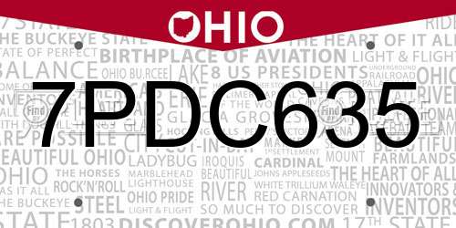 7PDC635 Ohio License Plate