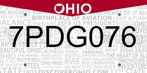 7PDG076 Ohio License Plate