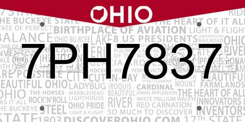 7PH7837 Ohio License Plate