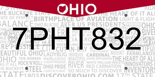7PHT832 Ohio License Plate
