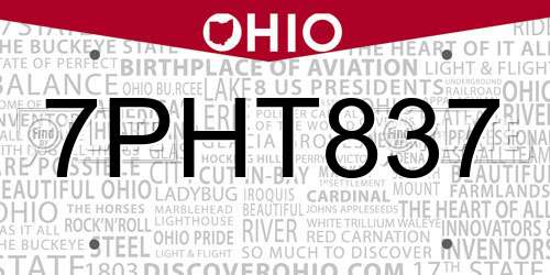7PHT837 Ohio License Plate