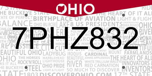 7PHZ832 Ohio License Plate