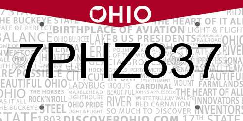 7PHZ837 Ohio License Plate