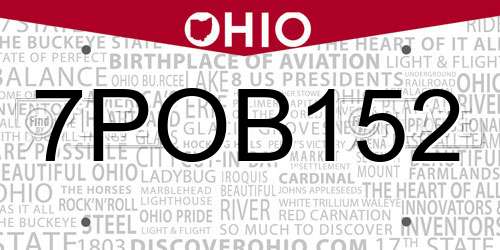 7POB152 Ohio License Plate