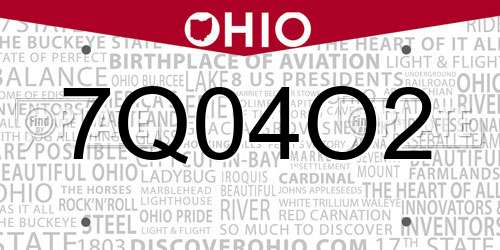 7Q04O2 Ohio License Plate