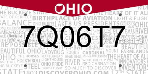 7Q06T7 Ohio License Plate