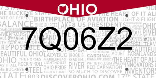 7Q06Z2 Ohio License Plate
