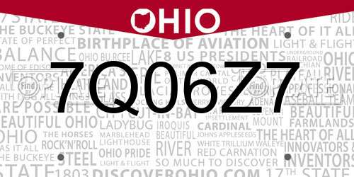 7Q06Z7 Ohio License Plate