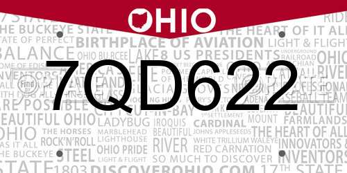 7QD622 Ohio License Plate