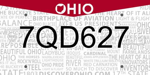 7QD627 Ohio License Plate