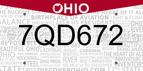 7QD672 Ohio License Plate