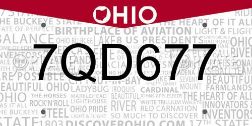7QD677 Ohio License Plate