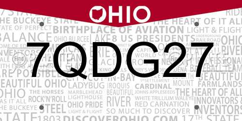 7QDG27 Ohio License Plate
