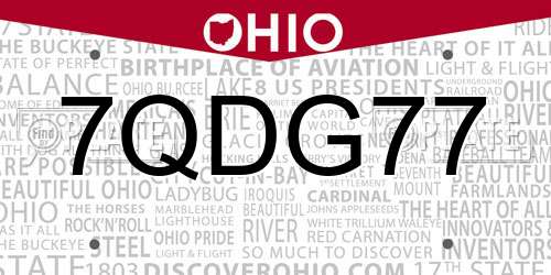 7QDG77 Ohio License Plate