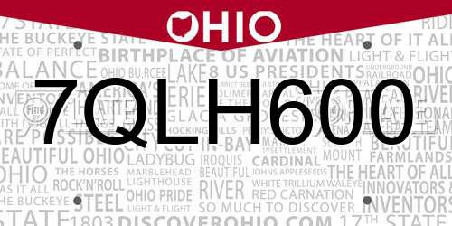 7QLH600 Ohio License Plate