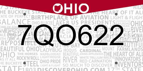 7QO622 Ohio License Plate