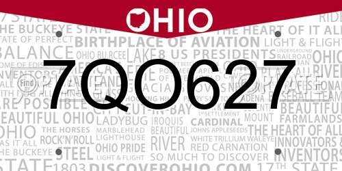 7QO627 Ohio License Plate