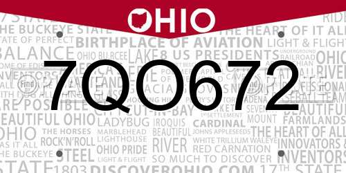 7QO672 Ohio License Plate