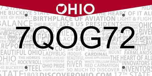 7QOG72 Ohio License Plate