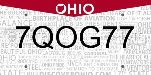 7QOG77 Ohio License Plate