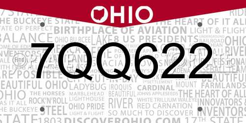 7QQ622 Ohio License Plate