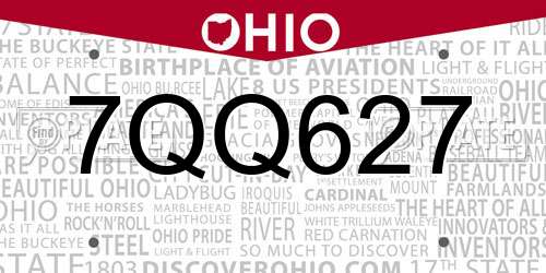 7QQ627 Ohio License Plate