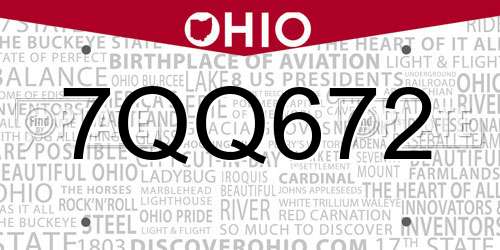 7QQ672 Ohio License Plate